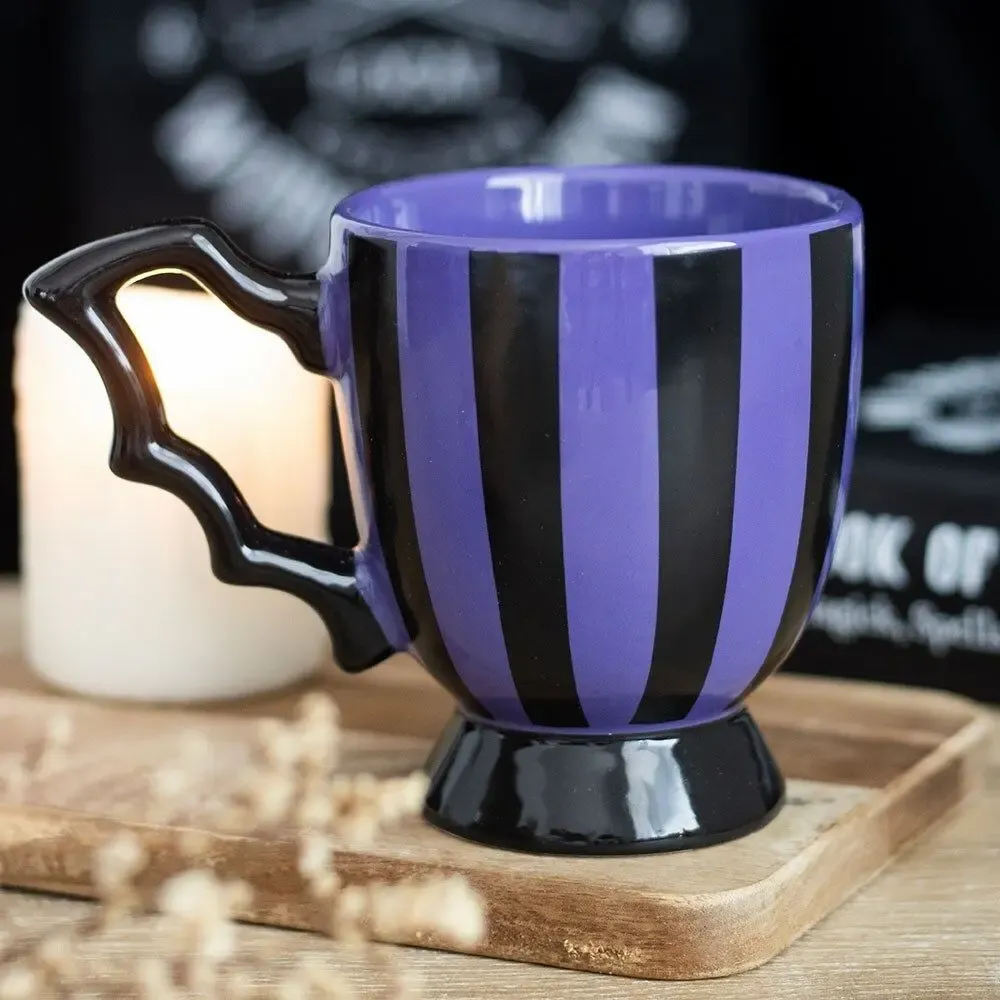 Mugs - Purple Striped Bat Wing Teacup - SOMETHING DIFFERENT WHOLESALE