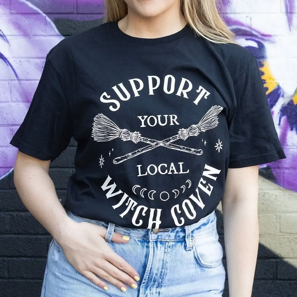 Homewear - T-shirt unisexe « Soutenez votre coven de sorcières local », taille XL - SOMETHING DIFFERENT WHOLESALE