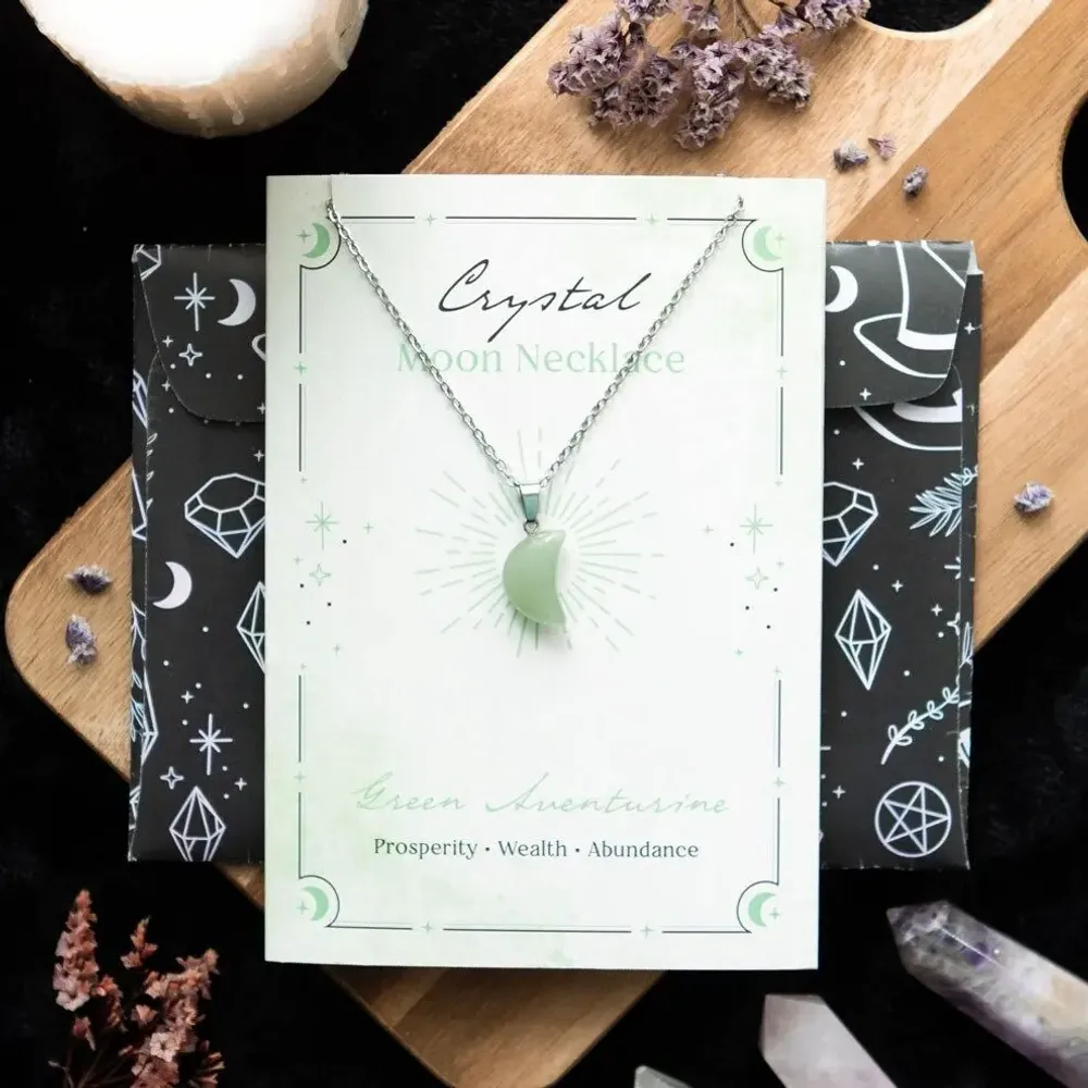 Jewelry - Green Aventurine Crystal Moon Necklace on Greeting Card - SOMETHING DIFFERENT WHOLESALE