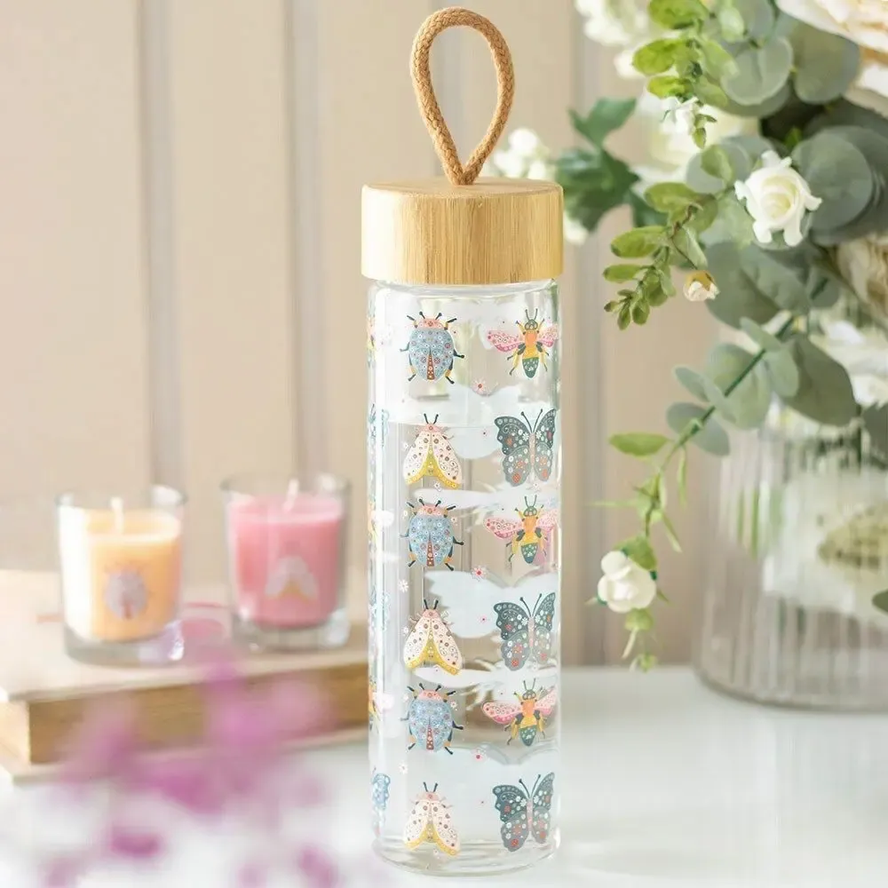 Glass - Floral Bug Print Glass Water Bottle - SOMETHING DIFFERENT WHOLESALE