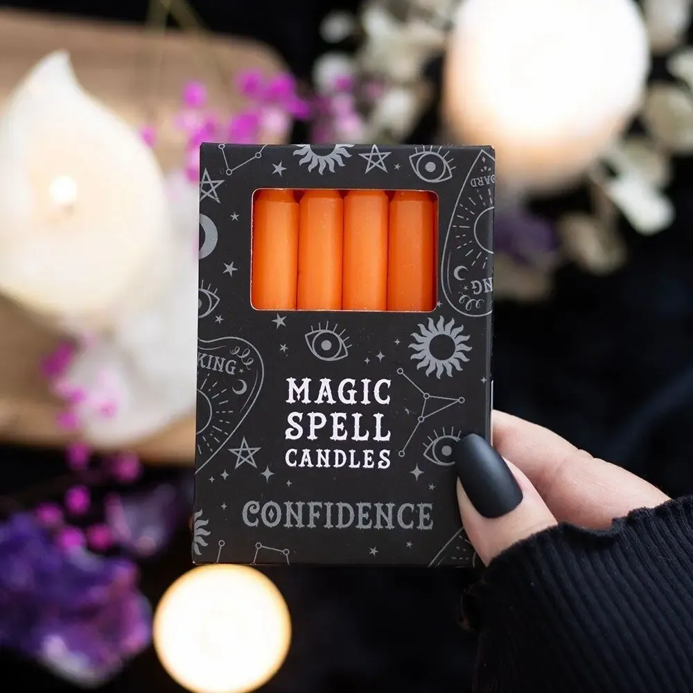Candles - Set of 12 Orange 'Confidence' Spell Candles - SOMETHING DIFFERENT WHOLESALE
