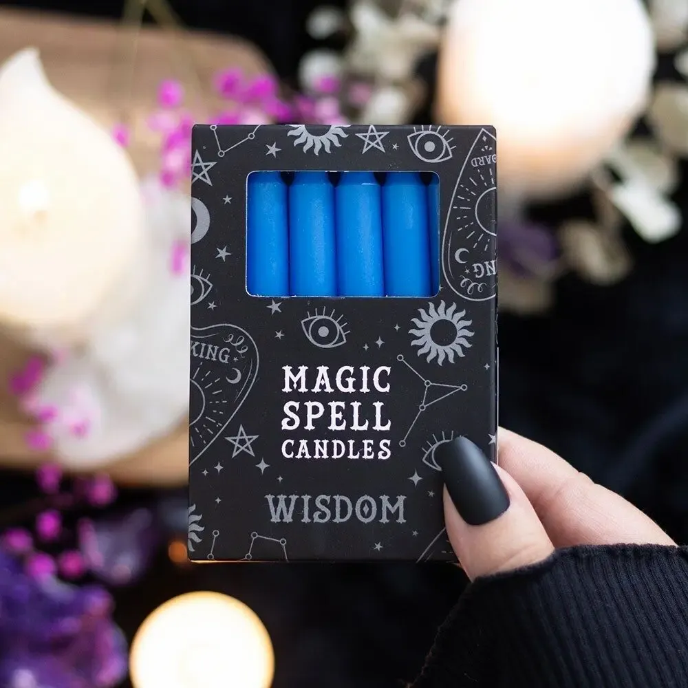 Candles - Set of 12 Blue 'Wisdom' Spell Candles - SOMETHING DIFFERENT WHOLESALE