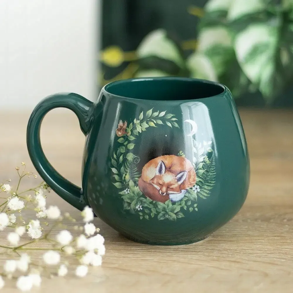 Mugs - Green Sleeping Fox Rounded Mug - SOMETHING DIFFERENT WHOLESALE