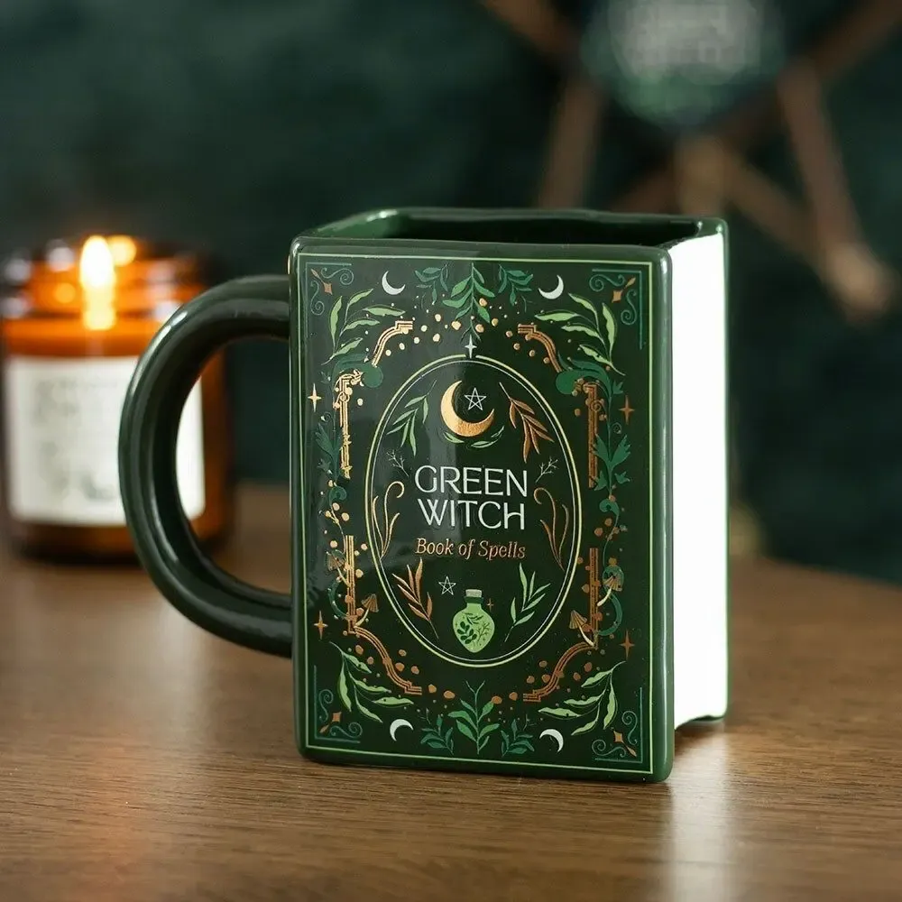 Mugs - Green Witch Book Shaped Mug - SOMETHING DIFFERENT WHOLESALE