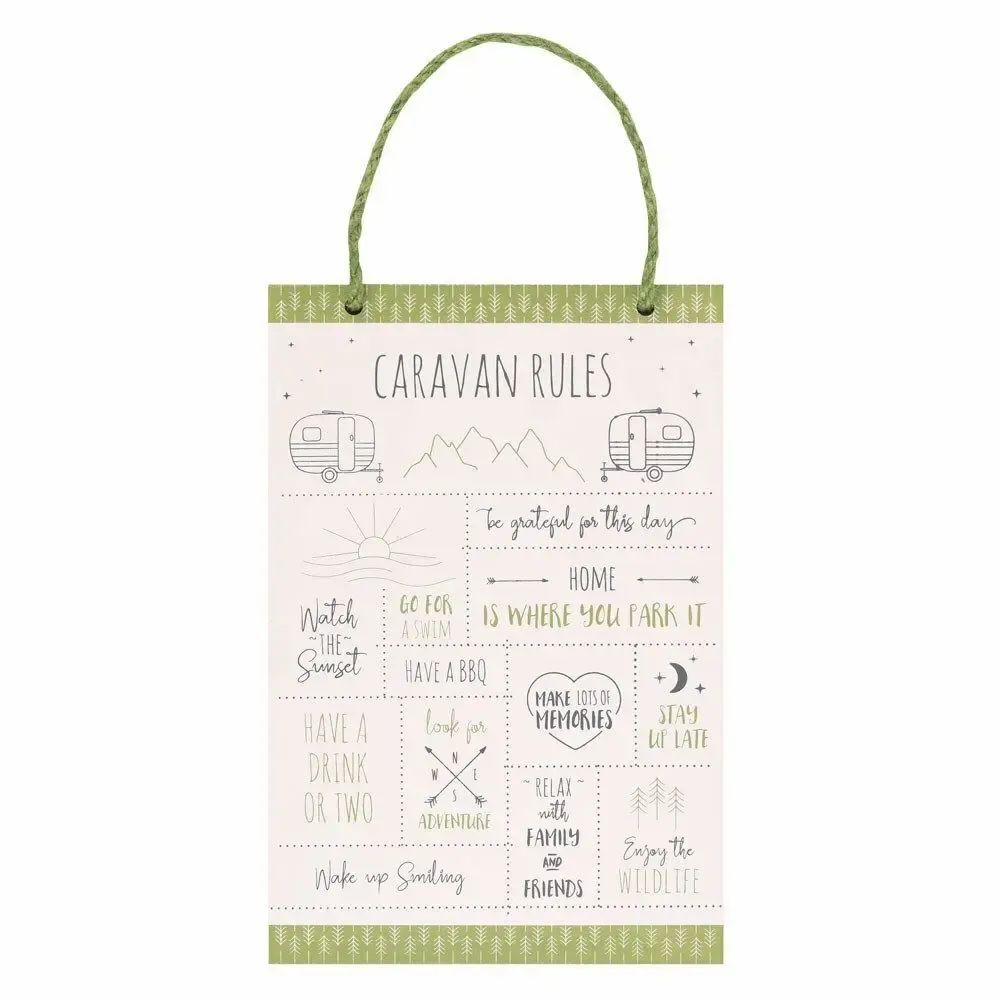 Panels - 30cm Happy Camper Caravan Rules Hanging Sign - SOMETHING DIFFERENT WHOLESALE