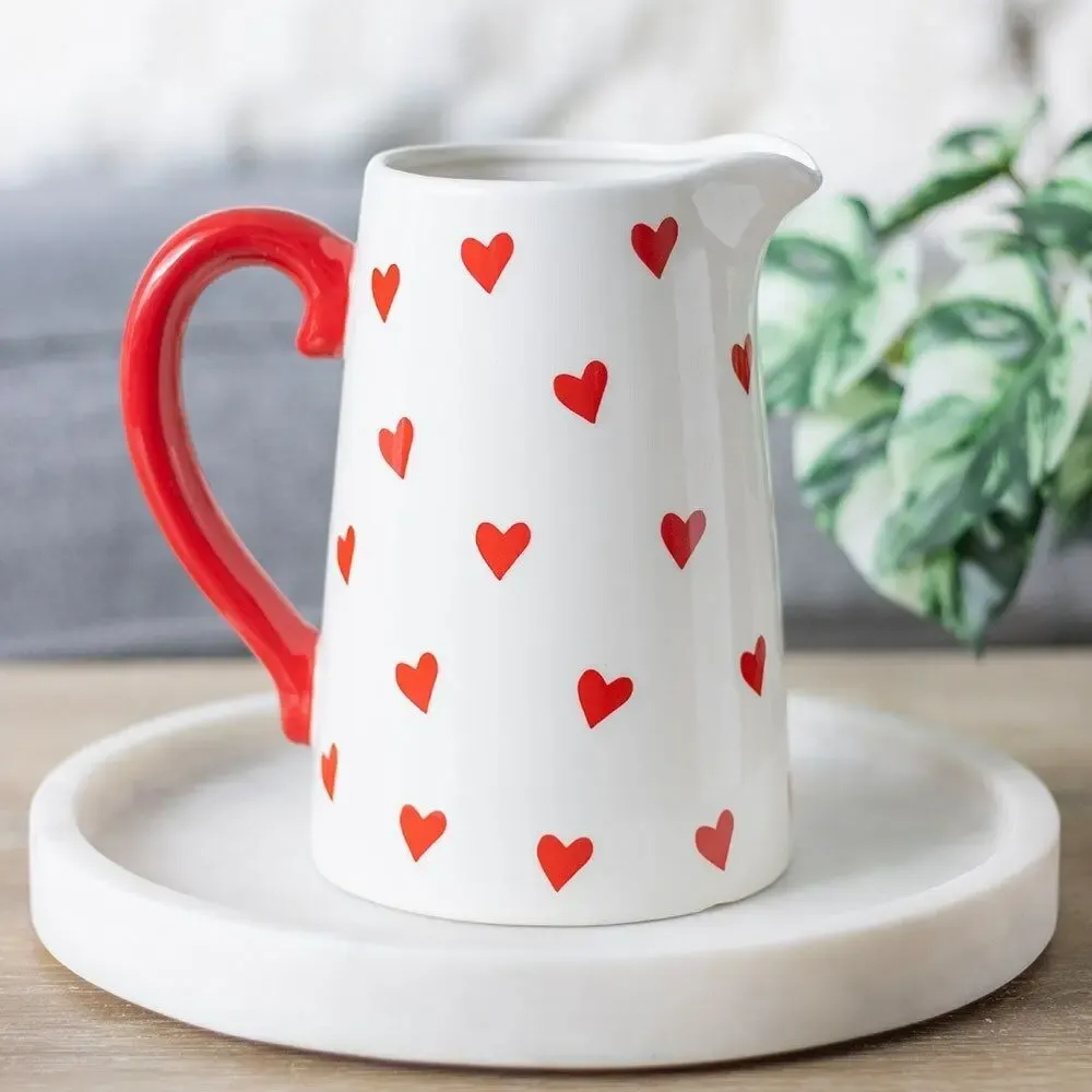 Vases - Heart Print Ceramic Flower Jug - SOMETHING DIFFERENT WHOLESALE