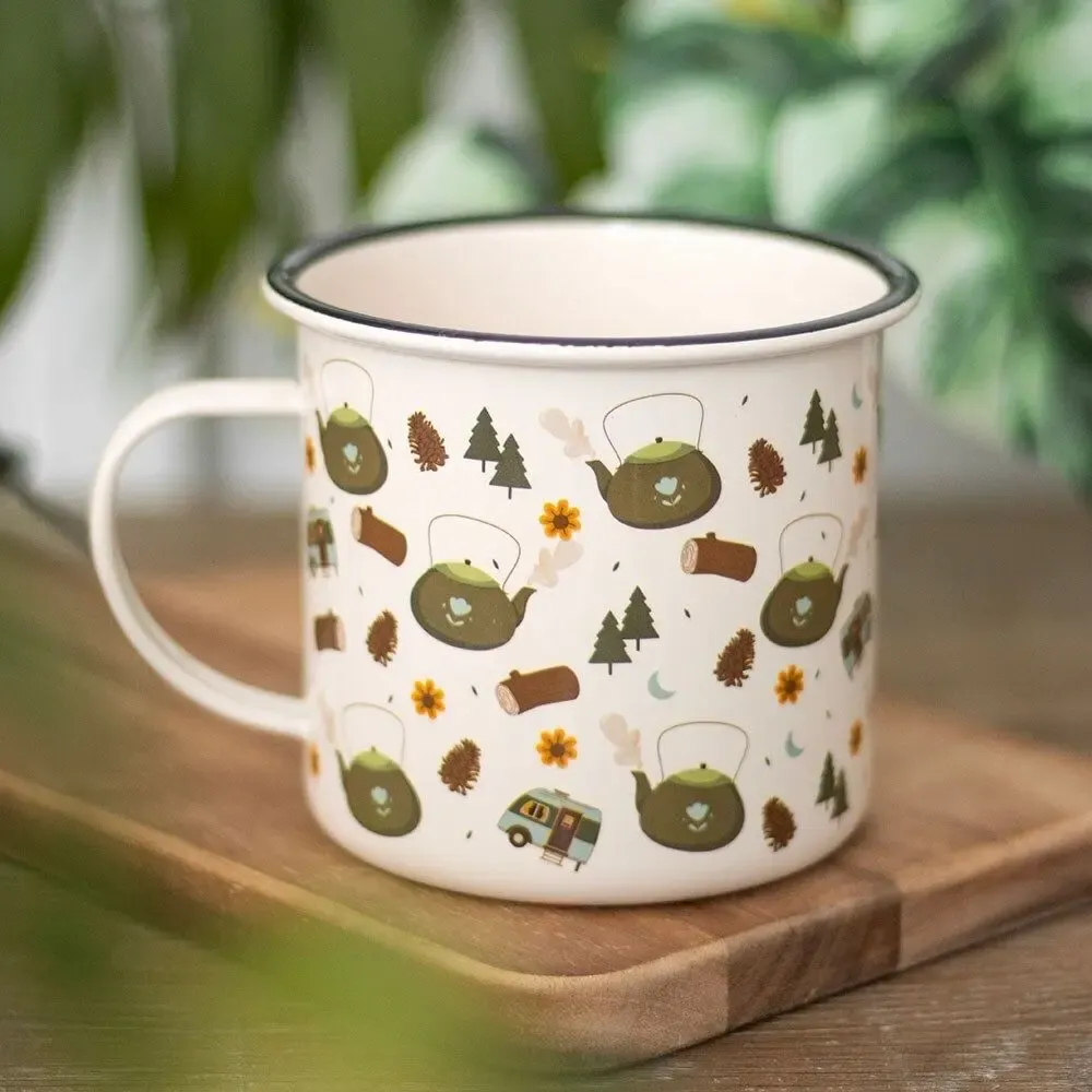 Mugs - Camping Print Enamel Mug - SOMETHING DIFFERENT WHOLESALE