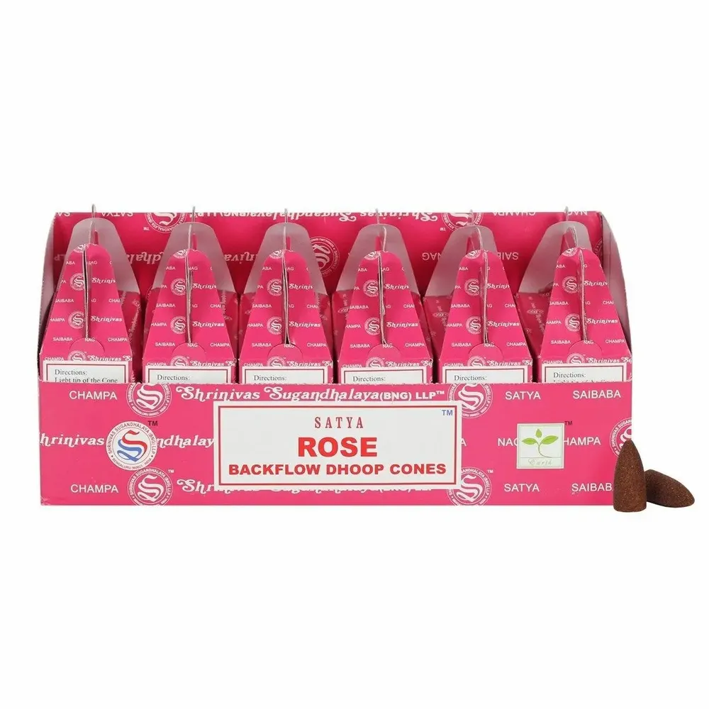 Scents - Set of 6 Packets of Satya Rose Backflow Dhoop Cones - SOMETHING DIFFERENT WHOLESALE