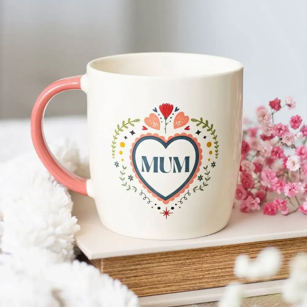 Mugs - Mum Folk Heart Mug - SOMETHING DIFFERENT WHOLESALE