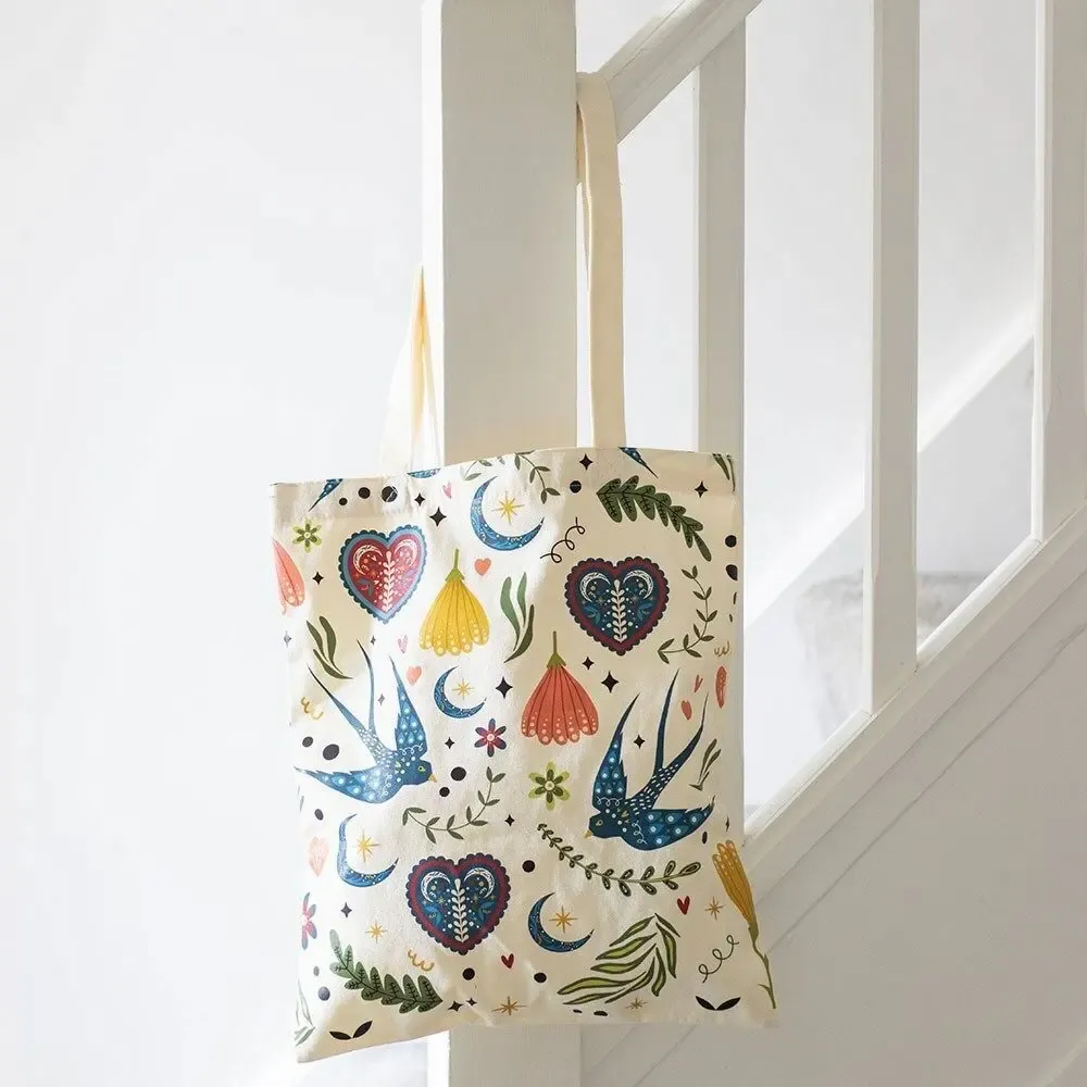 Bags and backpacks - Cream Folk Print Polycotton Tote Bag - SOMETHING DIFFERENT WHOLESALE