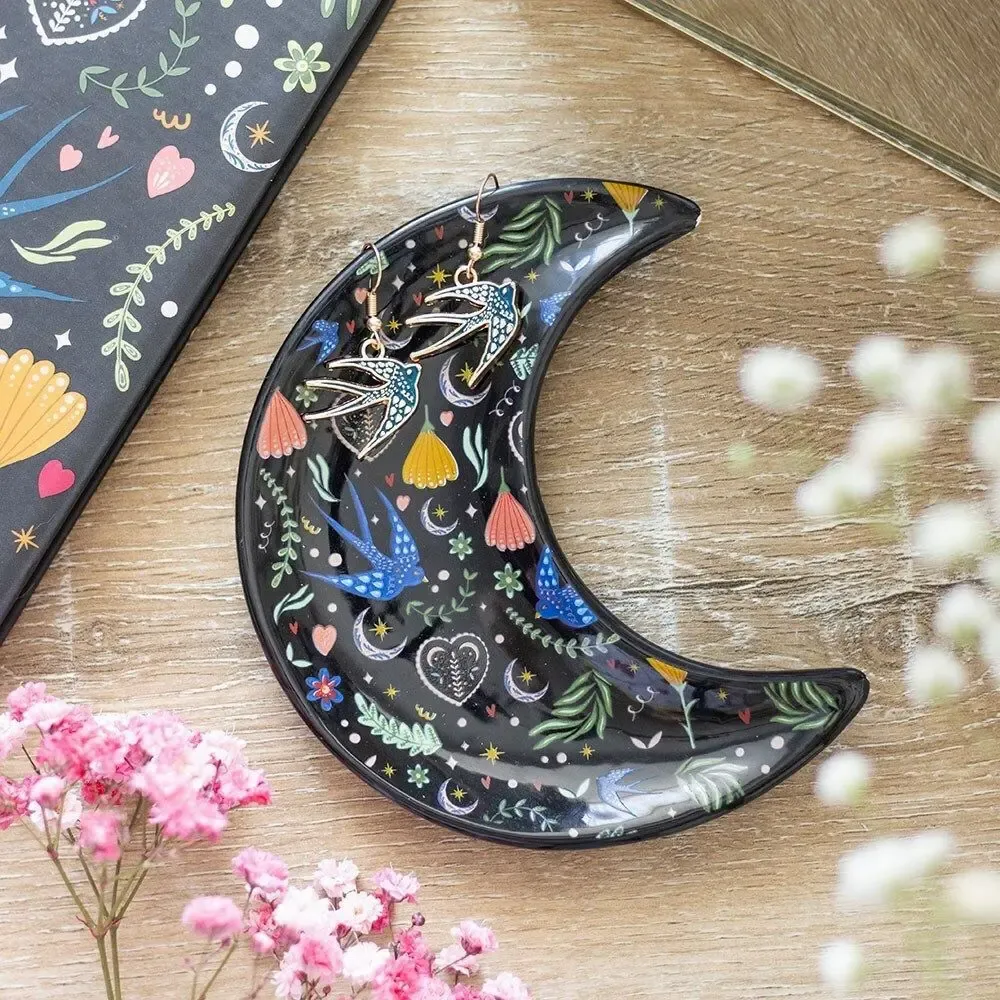 Jewelry - Midnight Bloom Crescent Moon Trinket Dish - SOMETHING DIFFERENT WHOLESALE