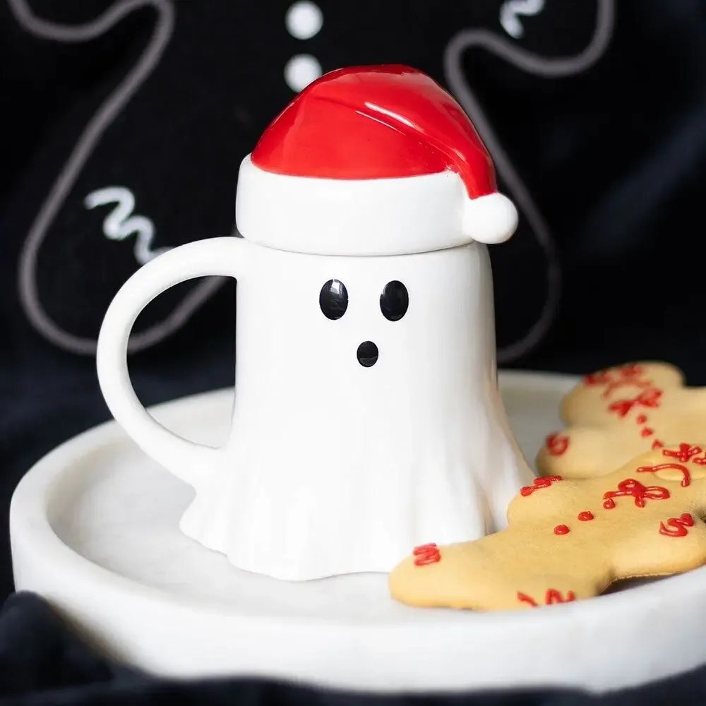 Mugs - Ghost Shaped Mug with Santa Hat Lid - SOMETHING DIFFERENT WHOLESALE