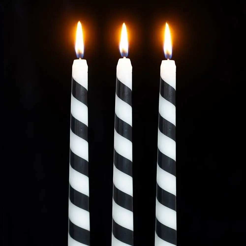 Candles - Set of 3 Black Candy Cane Taper Candles - SOMETHING DIFFERENT WHOLESALE