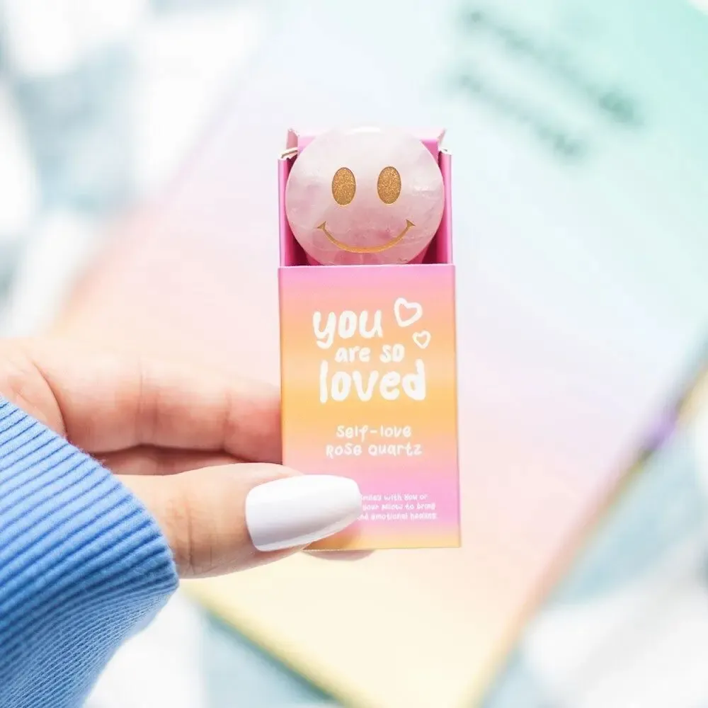 Decorative objects - You Are Loved Rose Quartz Happy Face Crystal - SOMETHING DIFFERENT WHOLESALE