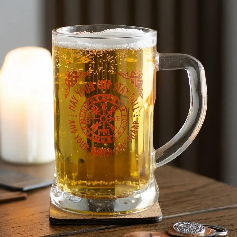 Placemats - Viking Compass Glass Beer Tankard with Coaster - SOMETHING DIFFERENT WHOLESALE