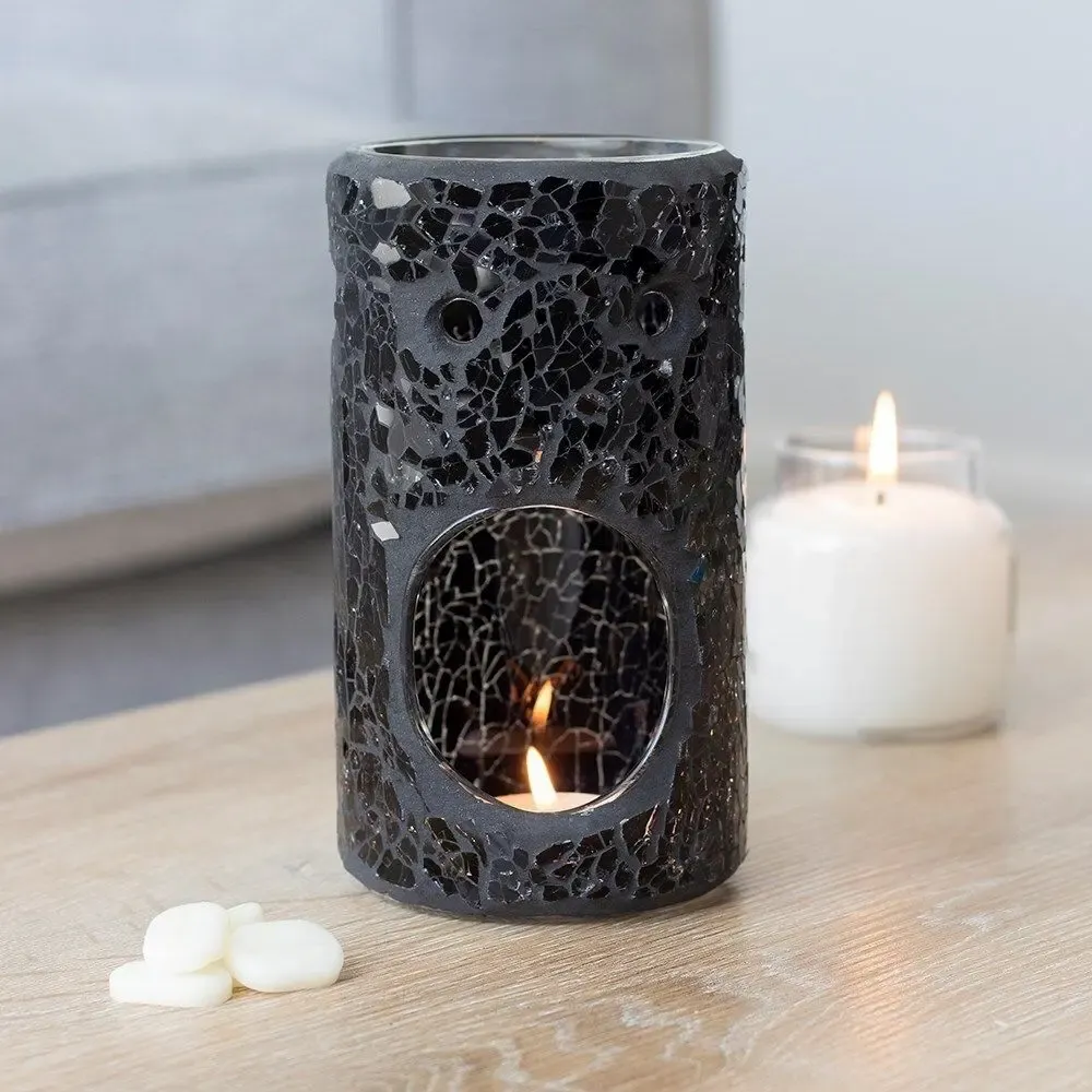 Scents - Black Crackle Glass Pillar Oil Burner and Wax Warmer - SOMETHING DIFFERENT WHOLESALE