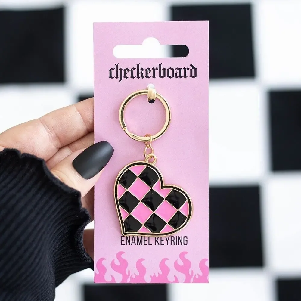 Decorative objects - Checkerboard Heart Keyring - SOMETHING DIFFERENT WHOLESALE