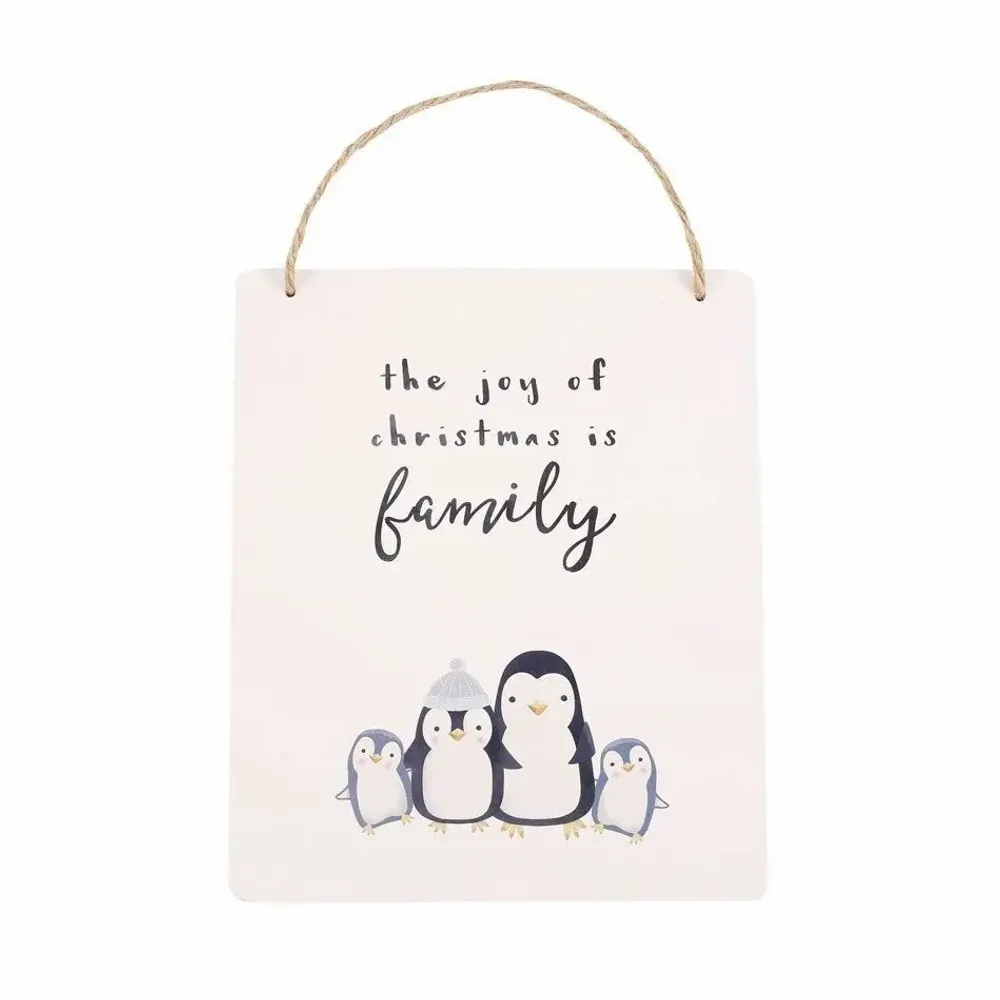 Panels - Joy of Christmas Penguin Family Hanging Sign - SOMETHING DIFFERENT WHOLESALE