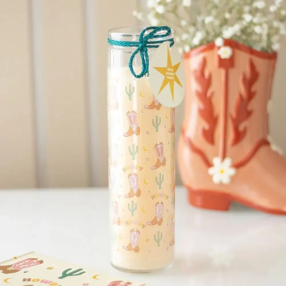 Candles - Howdy Cowboy Boot Print Floral Tube Candle - SOMETHING DIFFERENT WHOLESALE