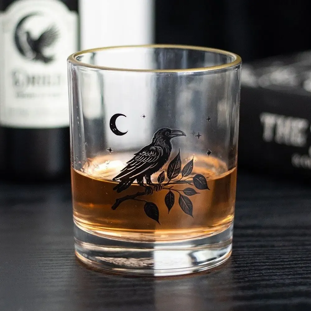 Glass - Perched Raven Drinking Glass - SOMETHING DIFFERENT WHOLESALE
