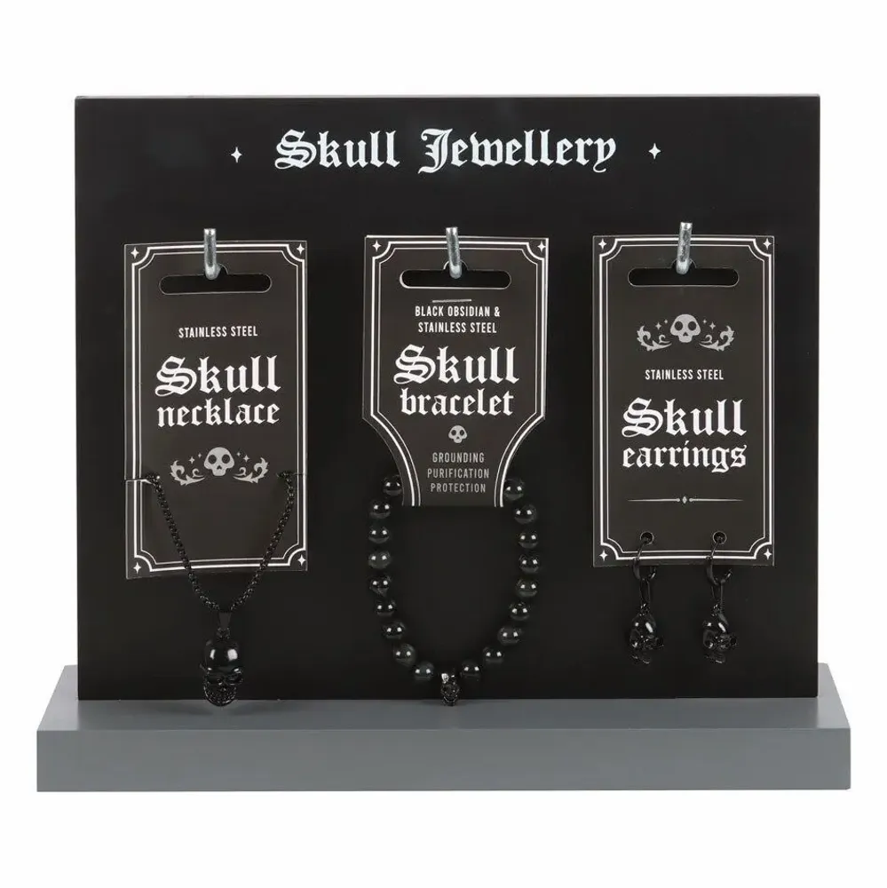 Jewelry - Set of 18 Black Obsidian Skull Jewellery Pieces on Display - SOMETHING DIFFERENT WHOLESALE