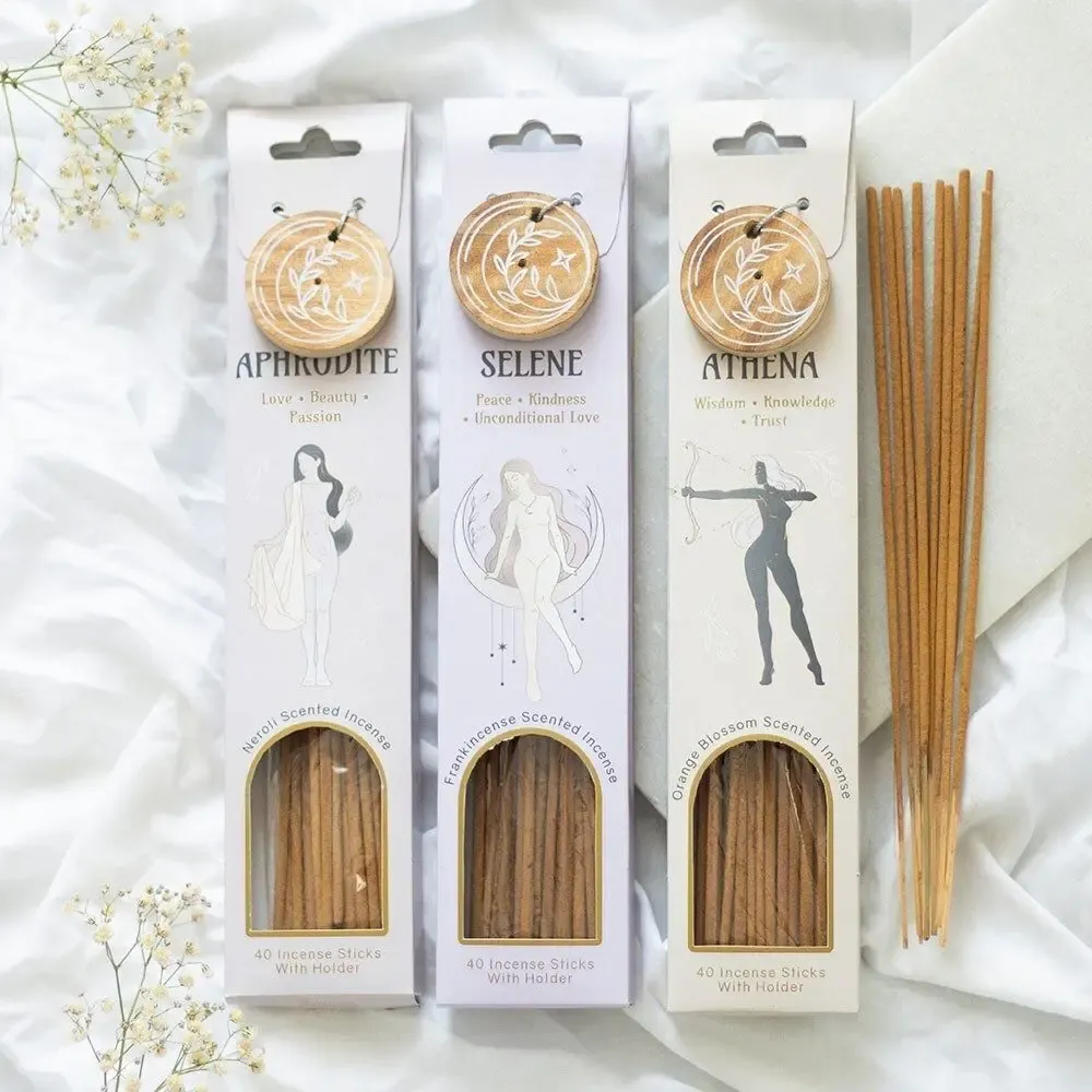 Parfums d'intérieur - Ensemble de 18 coffrets cadeaux d'encens à l'énergie de la déesse, présentés en vitrine - SOMETHING DIFFERENT WHOLESALE