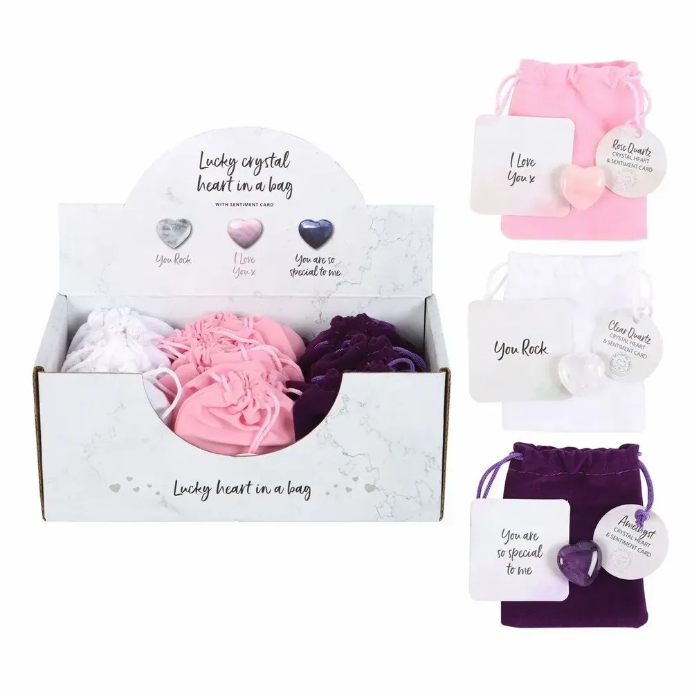 Decorative objects - Set of 24 Lucky Crystal Hearts in Display - SOMETHING DIFFERENT WHOLESALE