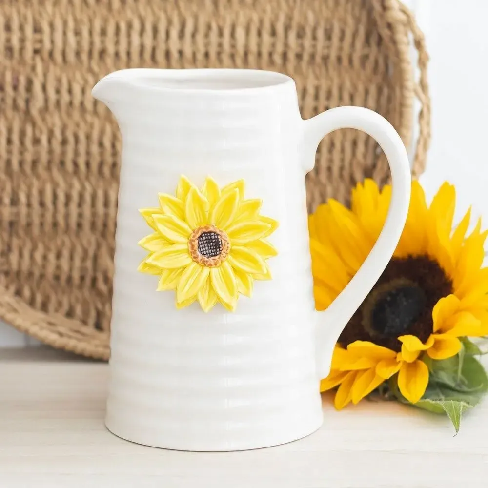 Vases - Hello Sunshine Ceramic Flower Jug with 3D Sunflower - SOMETHING DIFFERENT WHOLESALE