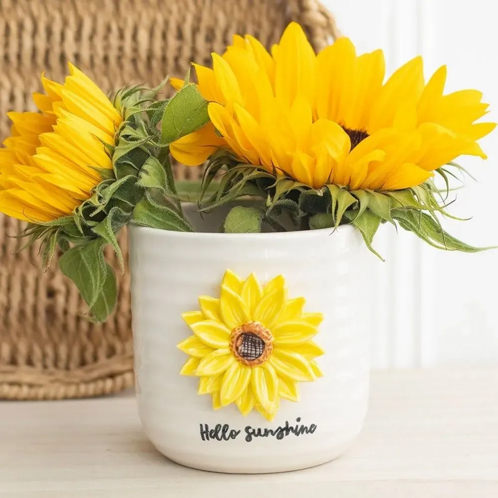 Flower pots - Hello Sunshine Plant Pot with 3D Sunflower - SOMETHING DIFFERENT WHOLESALE