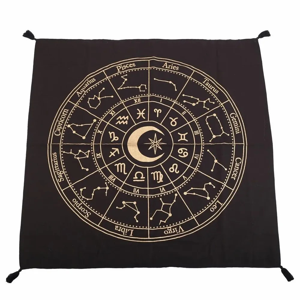 Table cloths - 72cm Black Astrology Wheel Altar Cloth - SOMETHING DIFFERENT WHOLESALE