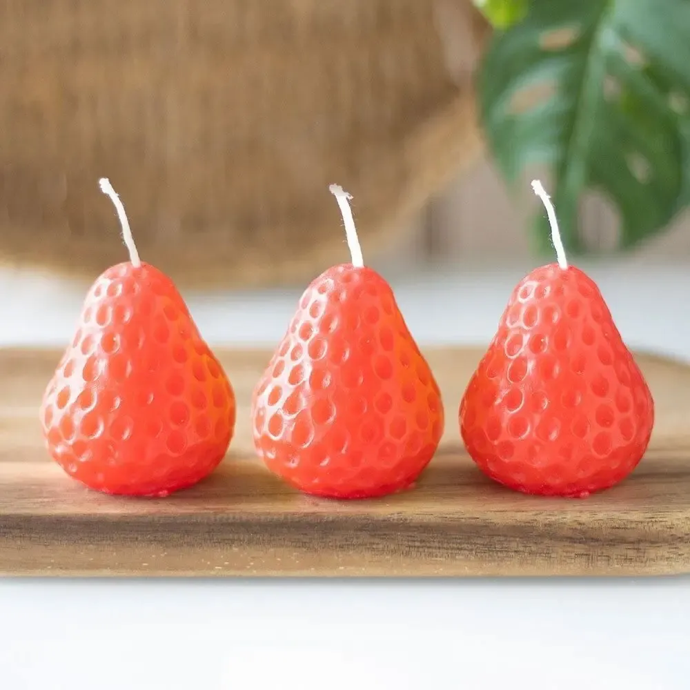 Candles - Set of 3 Strawberry Shaped Candles - SOMETHING DIFFERENT WHOLESALE