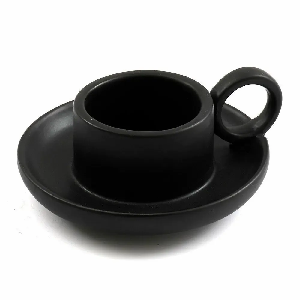 Candlesticks and candle holders - Black Stoneware Tealight Candle Holder - SOMETHING DIFFERENT WHOLESALE