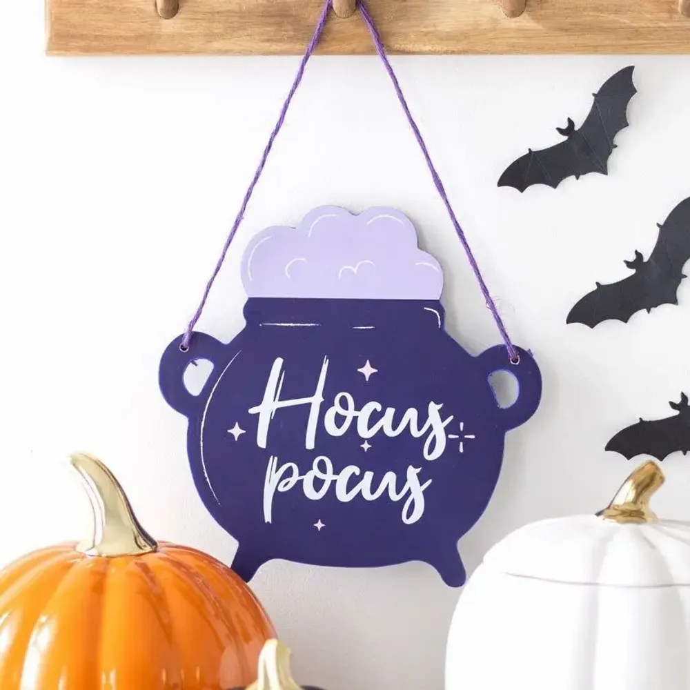 Panels - Hocus Pocus Cauldron Shaped Hanging Sign - SOMETHING DIFFERENT WHOLESALE