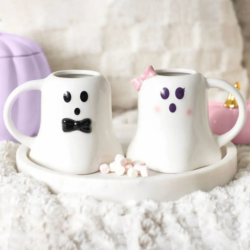 Mugs - Mr and Mrs Boo Ghost Shaped Mug Set - SOMETHING DIFFERENT WHOLESALE