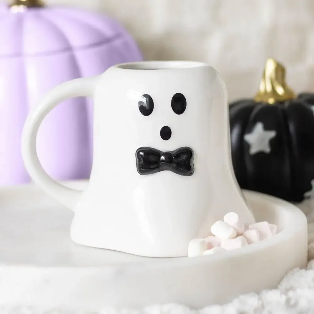 Mugs - Mr Boo Ghost Shaped Mug with Bow Tie - SOMETHING DIFFERENT WHOLESALE