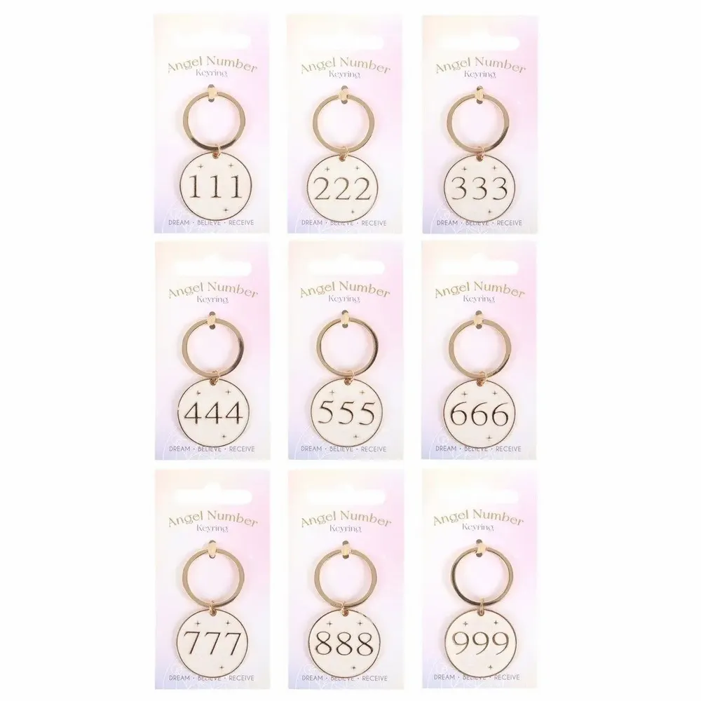 Decorative objects - Pack of 9 Angel Number Keyrings - SOMETHING DIFFERENT WHOLESALE