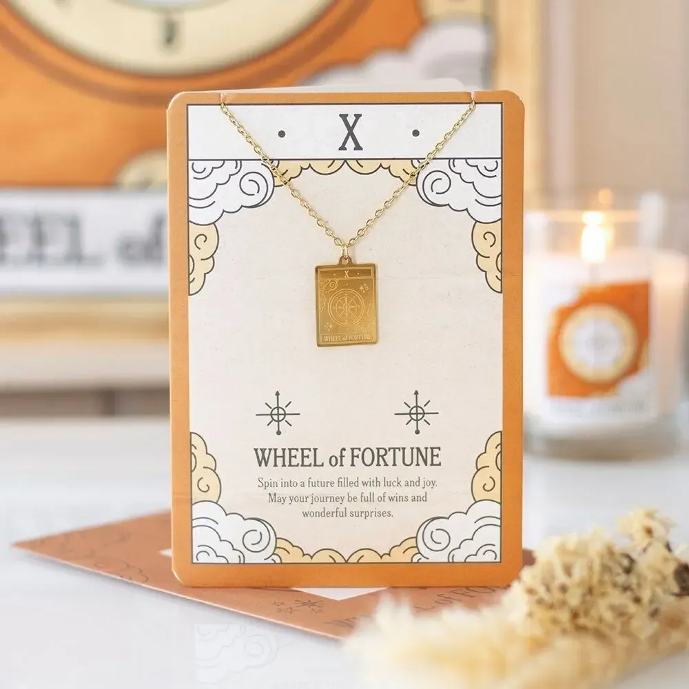 Jewelry - The Wheel of Fortune Vintage Tarot Necklace on Greeting Card - SOMETHING DIFFERENT WHOLESALE