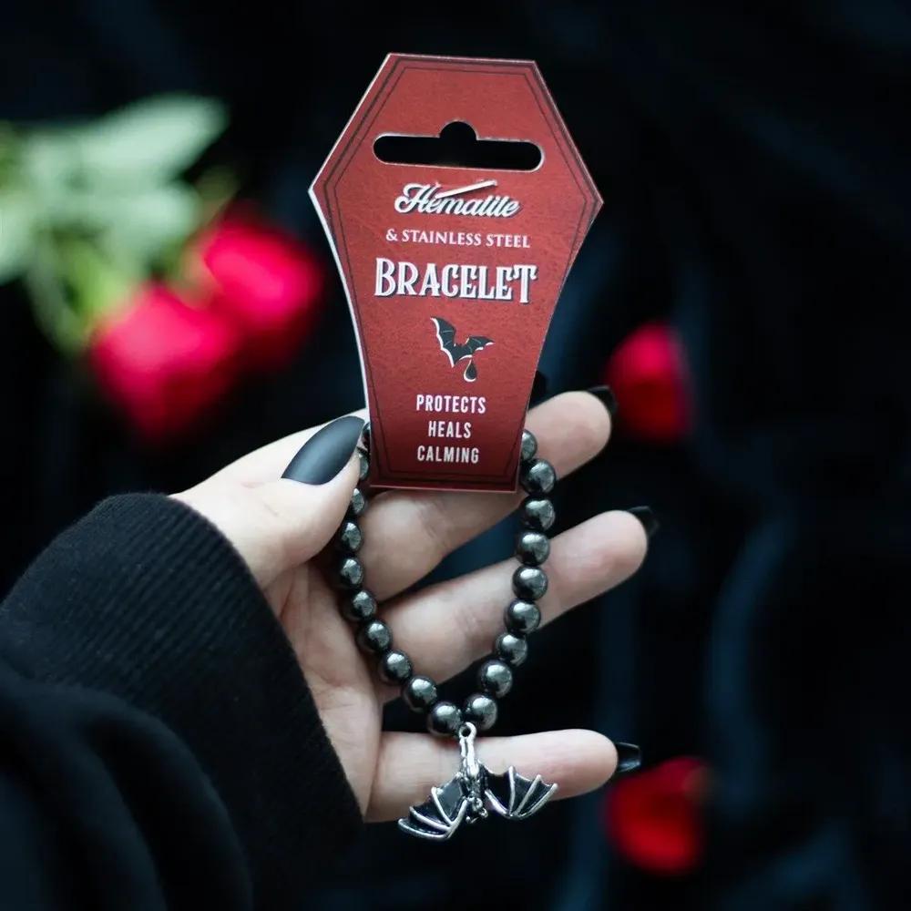 Jewelry - Hanging Bat Hematite Charm Bracelet - SOMETHING DIFFERENT WHOLESALE