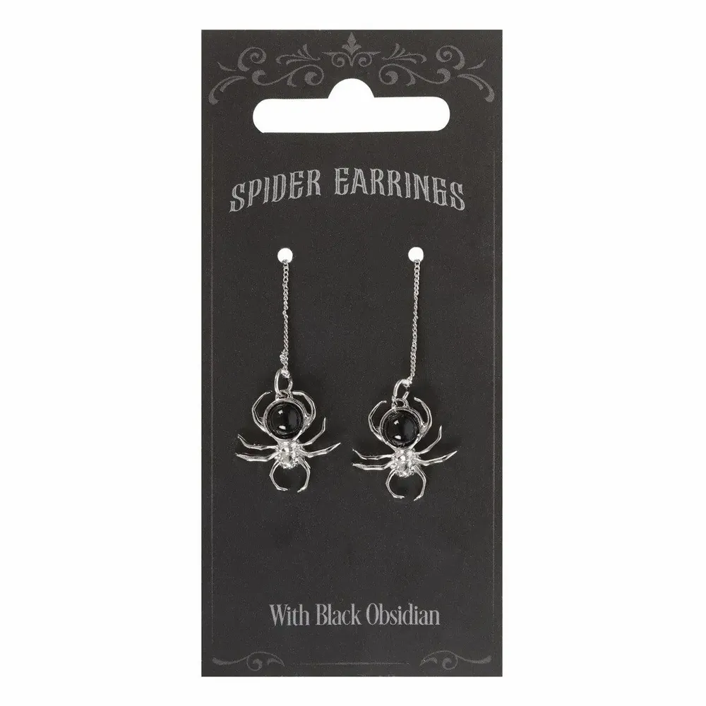 Jewelry - Black Obsidian Spider Threader Earrings - SOMETHING DIFFERENT WHOLESALE