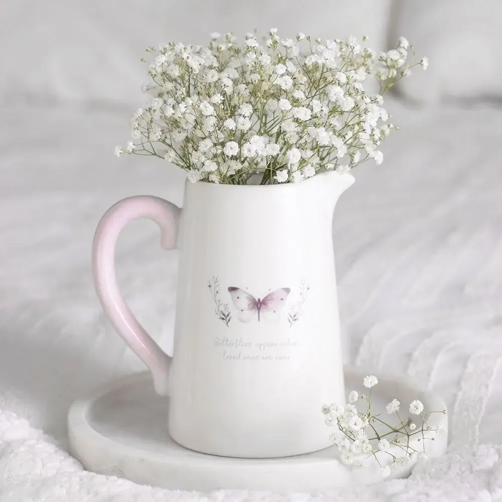 Vases - White Butterfly Print Ceramic Flower Jug - SOMETHING DIFFERENT WHOLESALE
