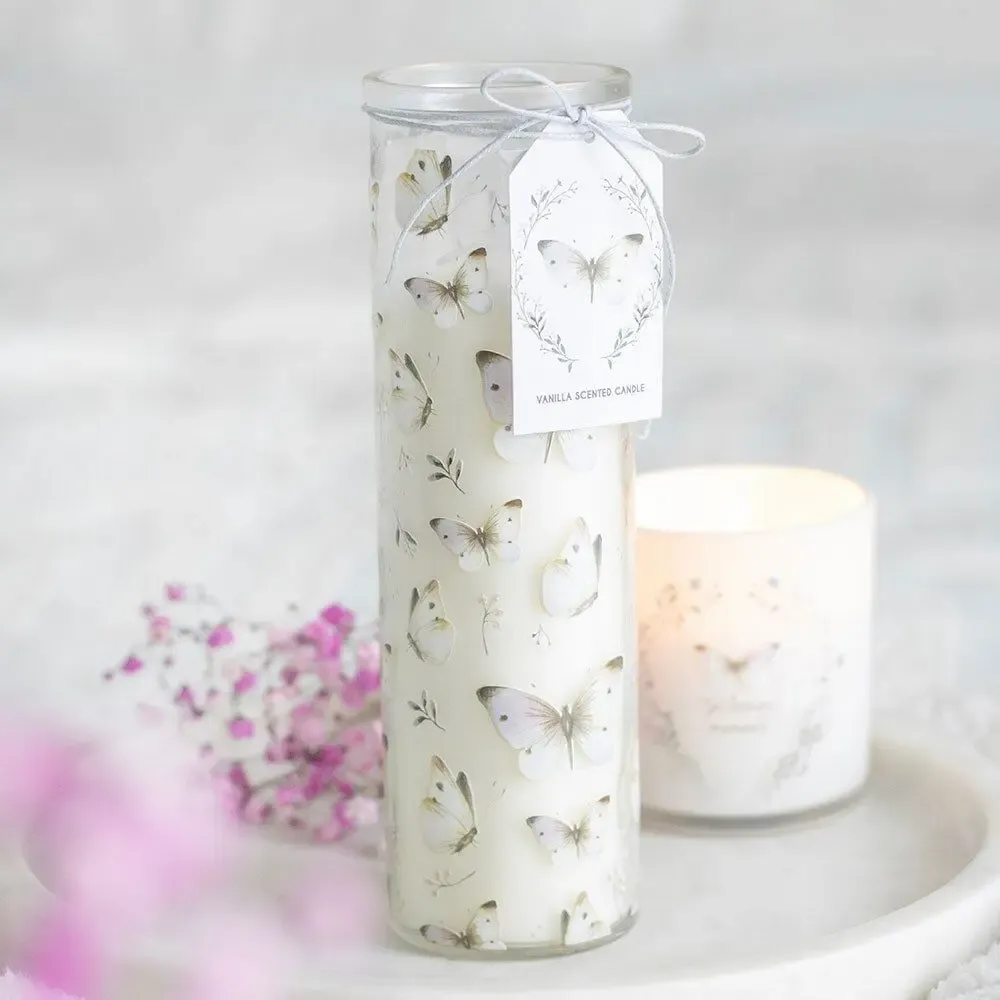 Candles - White Butterfly Print Vanilla Tube Candle - SOMETHING DIFFERENT WHOLESALE