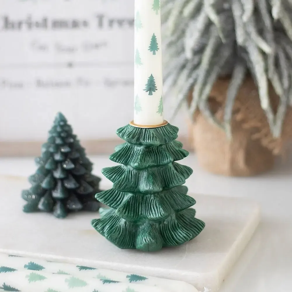 Candlesticks and candle holders - Green Fir Tree Candle Holder with Taper Candle - SOMETHING DIFFERENT WHOLESALE