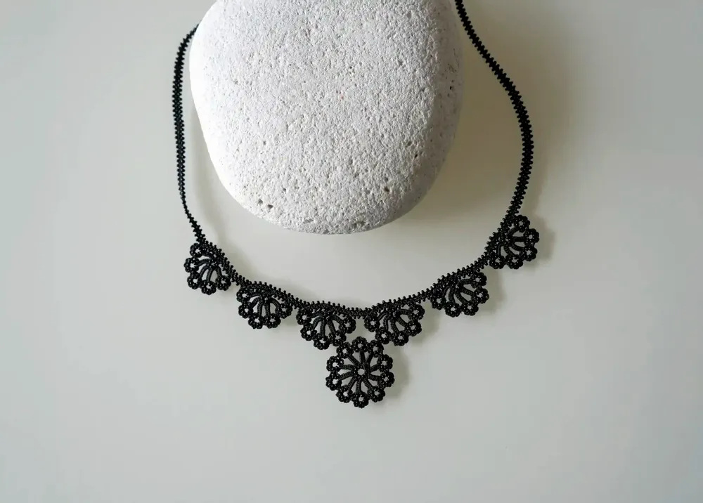 Jewelry - TEXTILE NECKLACE WITH GRAPHIC PATTERN, HAWA MODEL - KARAWAN AUTHENTIC