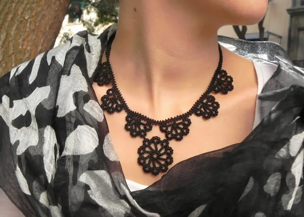 Jewelry - TEXTILE NECKLACE WITH GRAPHIC PATTERN, HAWA MODEL - KARAWAN AUTHENTIC