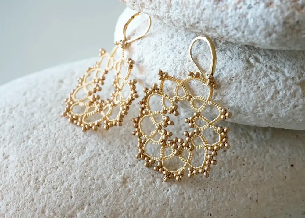 Jewelry - EARRINGS MADE OF WIRE & BEADS, FLOWER - KARAWAN AUTHENTIC