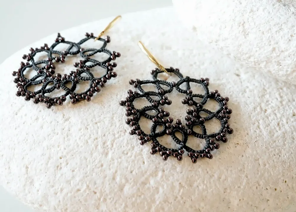 Jewelry - EARRINGS MADE OF WIRE & BEADS, FLOWER - KARAWAN AUTHENTIC