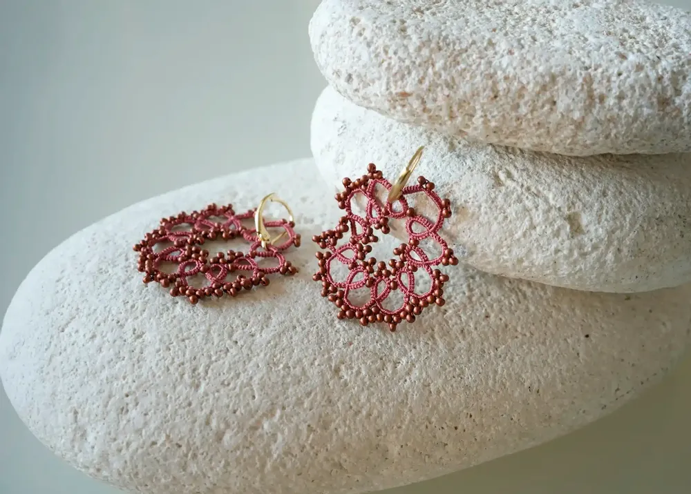 Jewelry - EARRINGS MADE OF WIRE & BEADS, FLOWER - KARAWAN AUTHENTIC