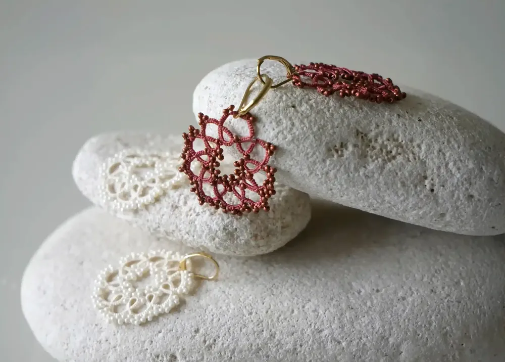 Jewelry - EARRINGS MADE OF WIRE & BEADS, FLOWER - KARAWAN AUTHENTIC