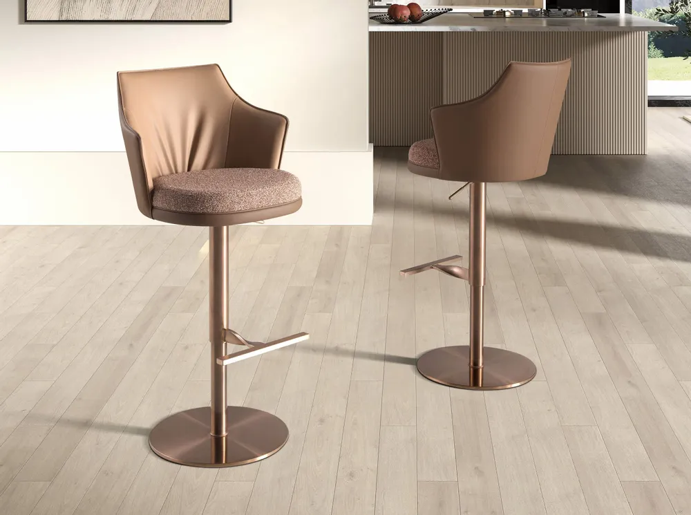 Stools - Swivel stool in mottled brown fabric and brown leatherette - ANGEL CERDÁ