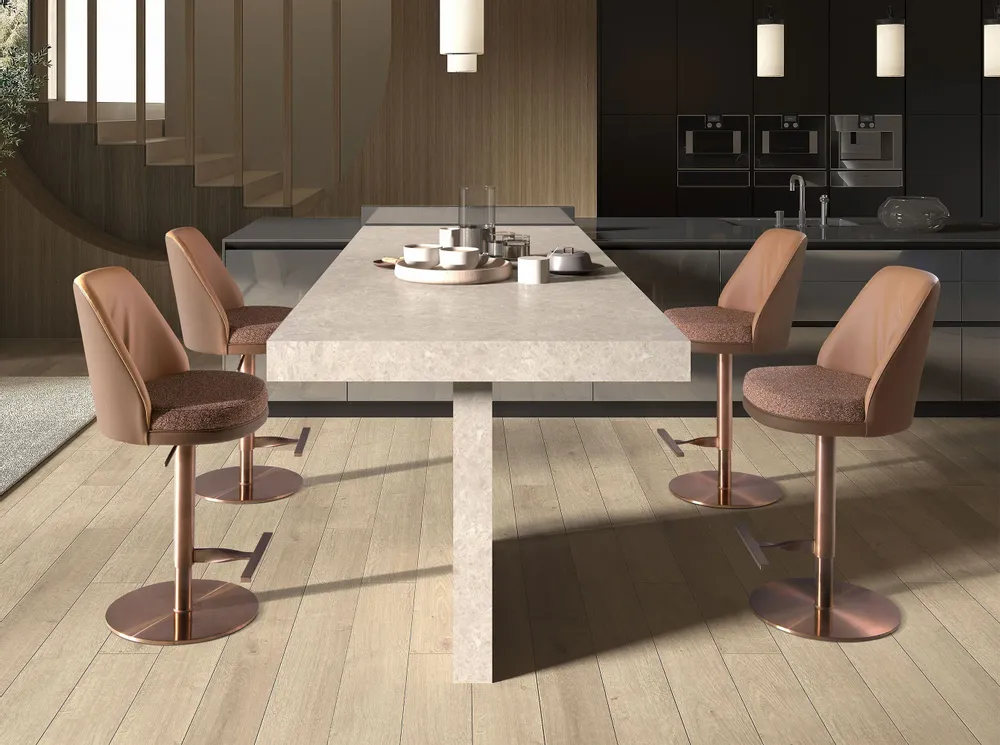 Tabourets - Tabouret pivotant en tissu marron marbré et similicuir marron - ANGEL CERDÁ